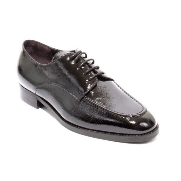 Italian Black Patent Leather Lace Up Loafers Comfort Shoes
